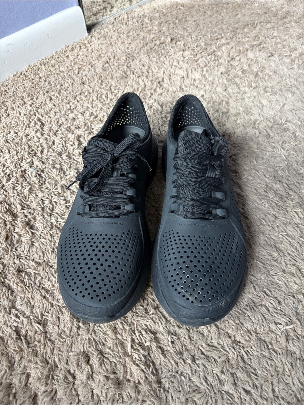 CROCS Men's Black Perforated Lace-Up Sneakers